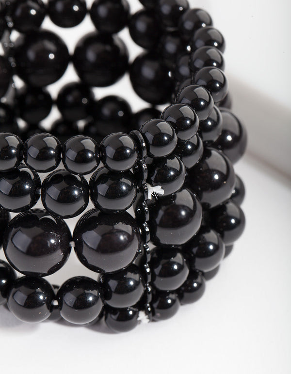 Black Bead Stretch Bracelet 5 Pack