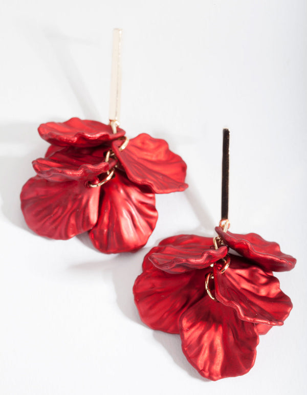 Red Petal Drop Earrings