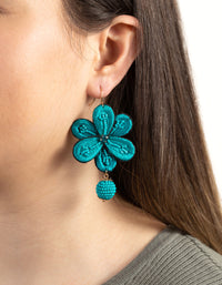 Blue Floral Beaded Earrings - link has visual effect only