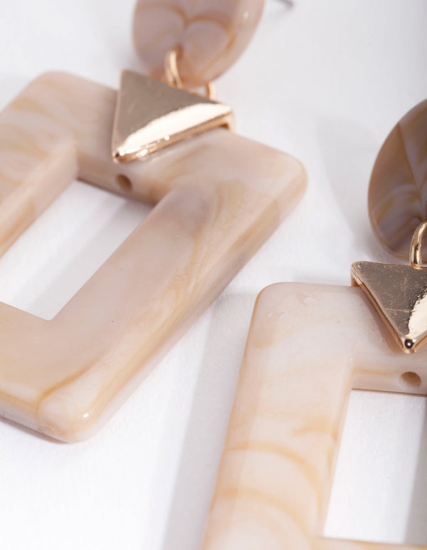 Brown Open Square Drop Earrings