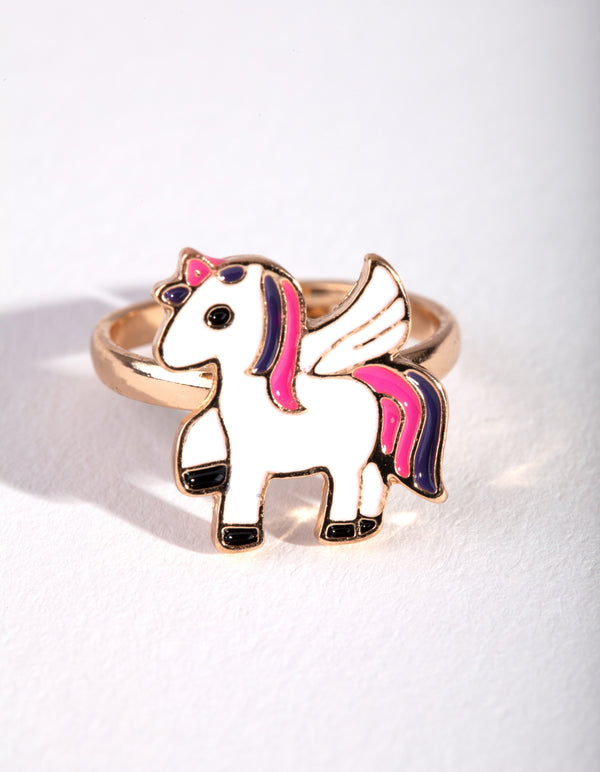 Kids Gold Standing Unicorn Ring