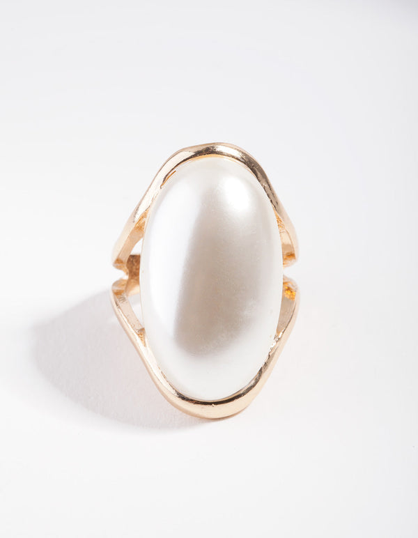 Gold Statement Pearl Stone Ring