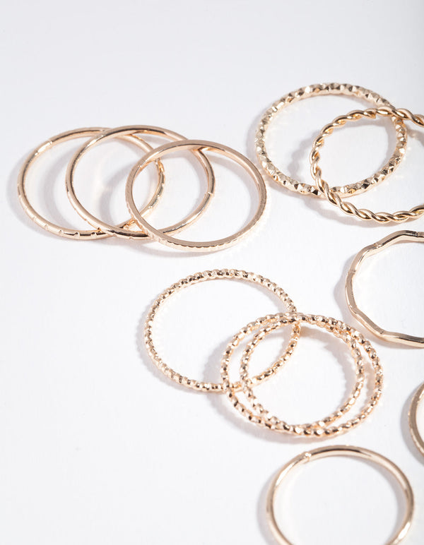Gold Textured Mixed Size Ring Pack
