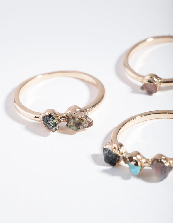 Gold Raw Stone Mixed Ring Pack