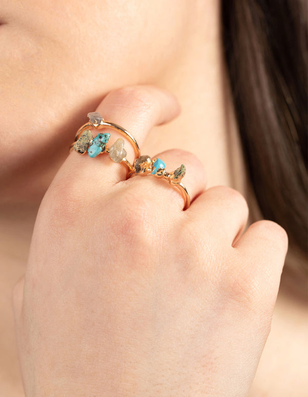 Gold Raw Stone Mixed Ring Pack