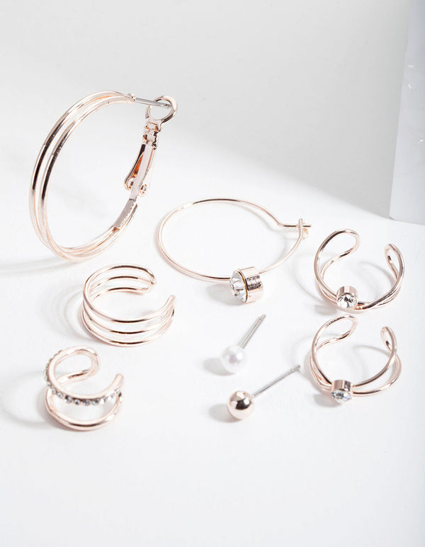 Rose Gold Fine Lines Cuff and Earring Pack
