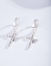 Silver Diamante Cross Huggie Earrings - link has visual effect only