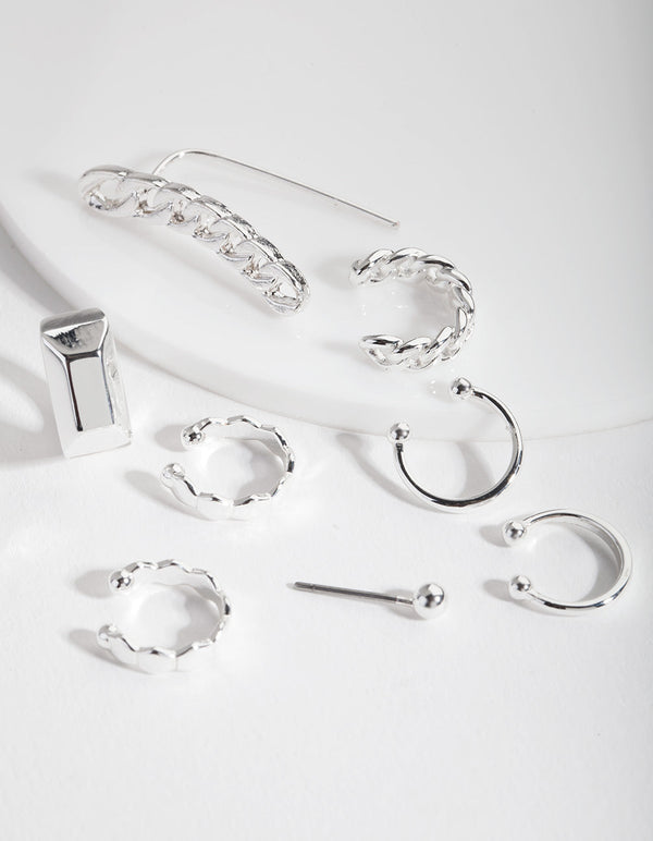 Silver Chain Crawler and Cuff Earring Stack Pack