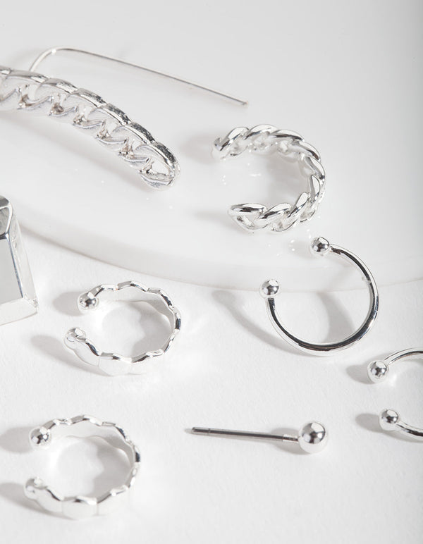 Silver Chain Crawler and Cuff Earring Stack Pack