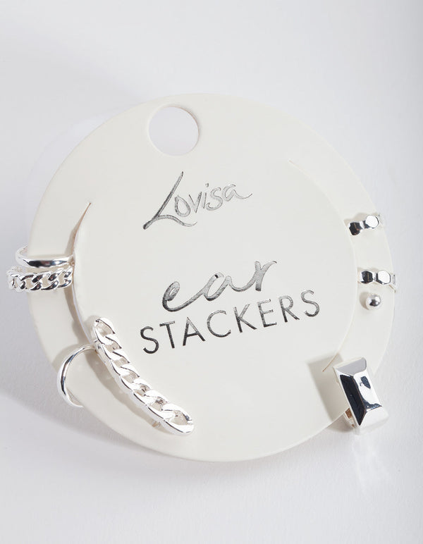 Silver Chain Crawler and Cuff Earring Stack Pack