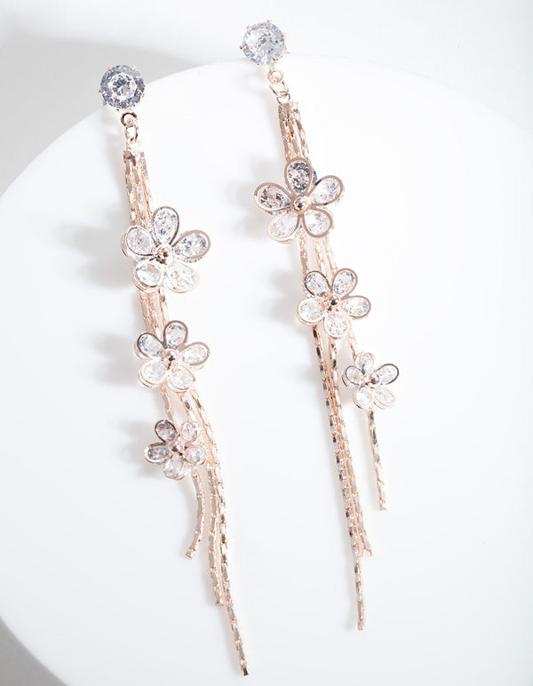 Rose Gold Cubic Zirconia Cluster Earrings
