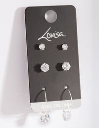 Silver Cubic Zirconia Stud and Hoop Diamante Earring 3 Pack - link has visual effect only
