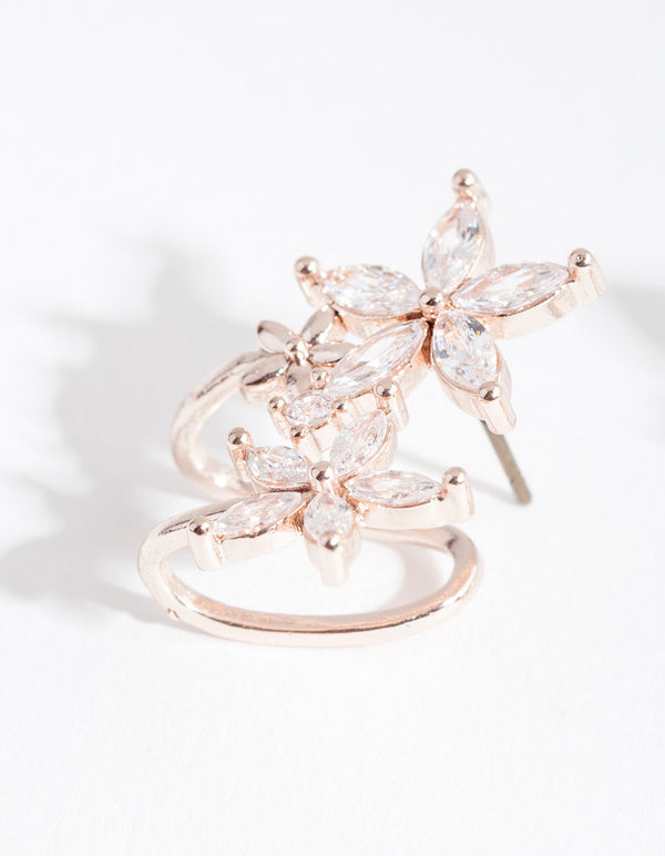 Rose Gold Cubic Zirconia Flower Crawler Earrings