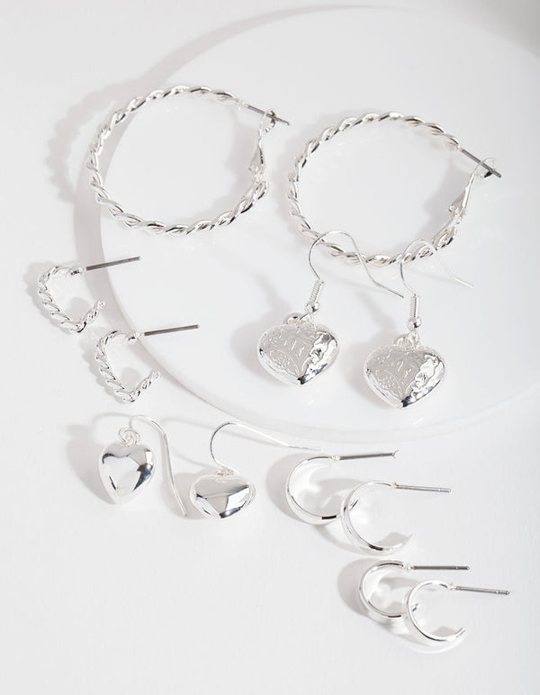 Silver Mixed Heart Earring Pack