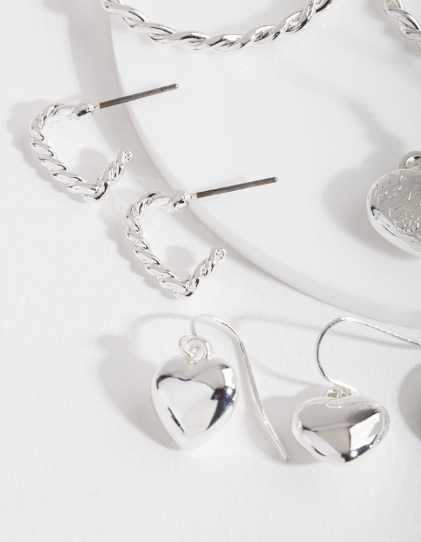 Silver Mixed Heart Earring Pack