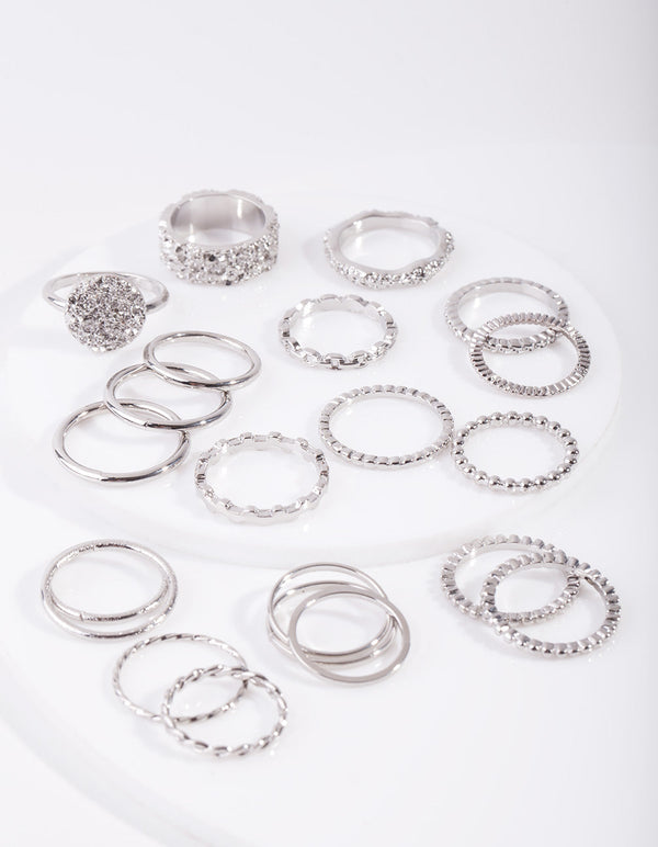 Rhodium Texture 21-Pack Rings