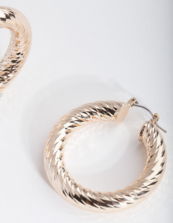 Gold Chunky Etched Hoop Earrings