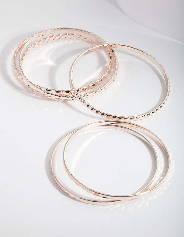 Rose Gold Textured Bangle 6 Pack