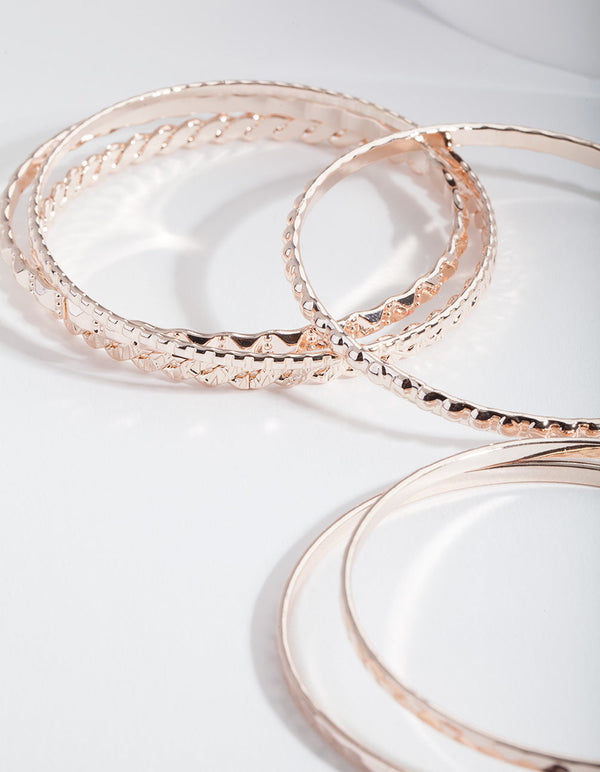 Rose Gold Textured Bangle 6 Pack