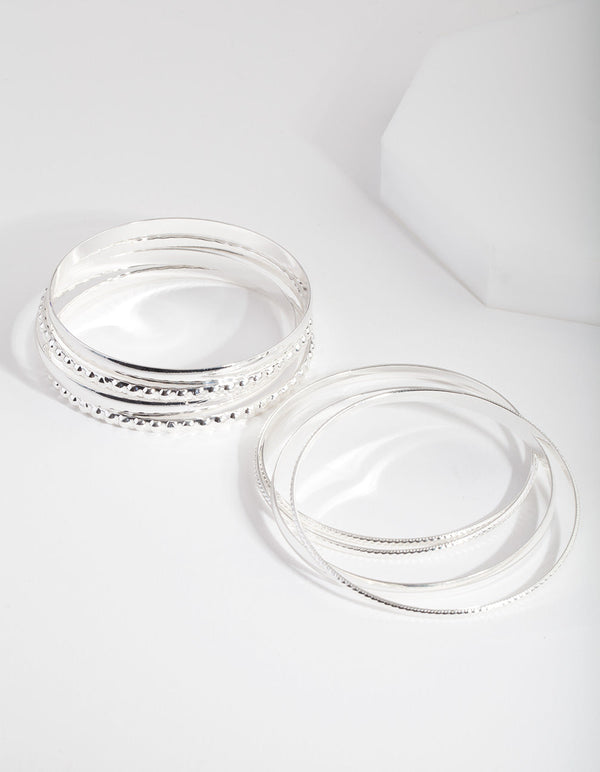 Silver Textured Bangle 8 Pack