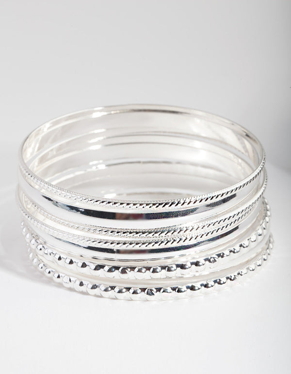 Silver Textured Bangle 8 Pack