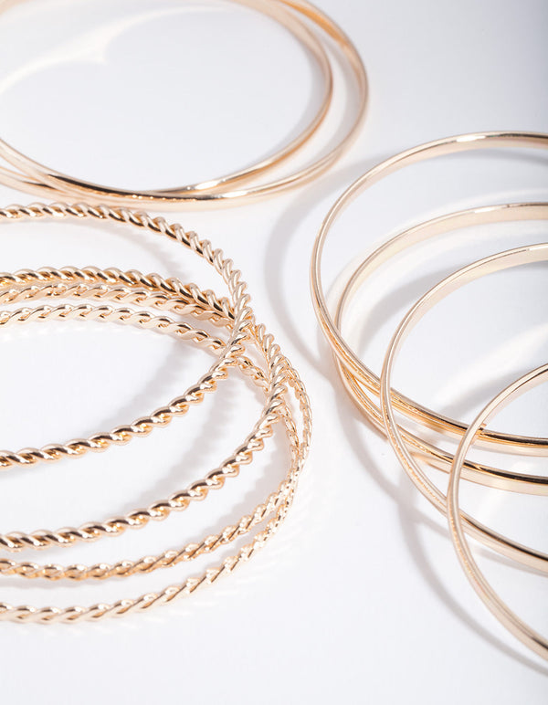 Gold Textured Twist Bangle 10 Pack