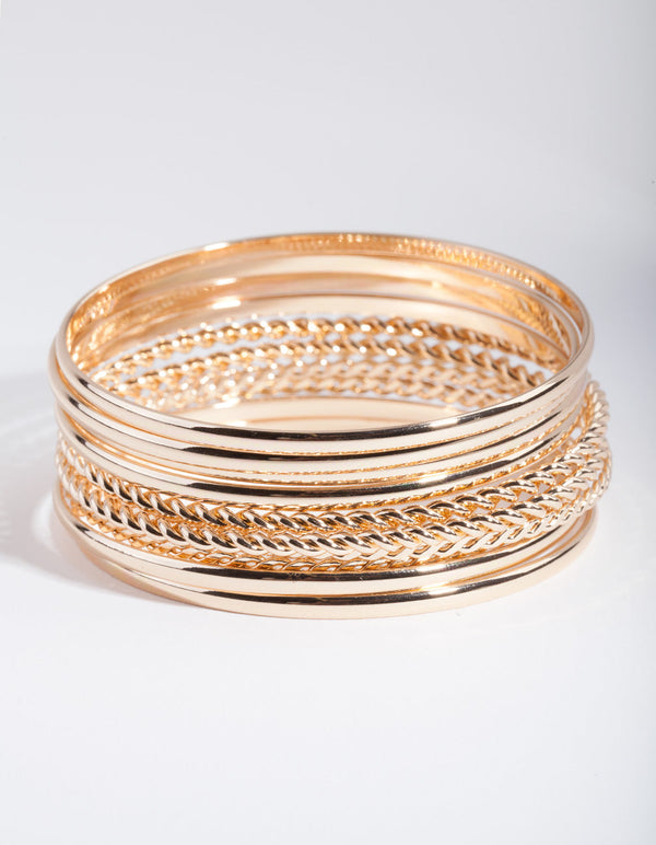 Gold Textured Twist Bangle 10 Pack