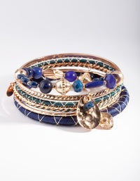 Gold Blue Thread-Wrap Bangle 7 Pack - link has visual effect only