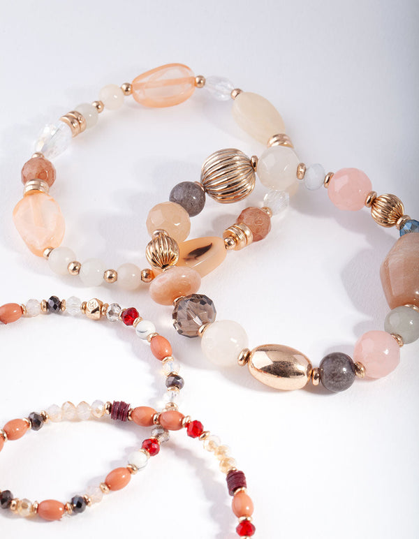 Gold Multi Neutral Bead Bracelet 4 Pack