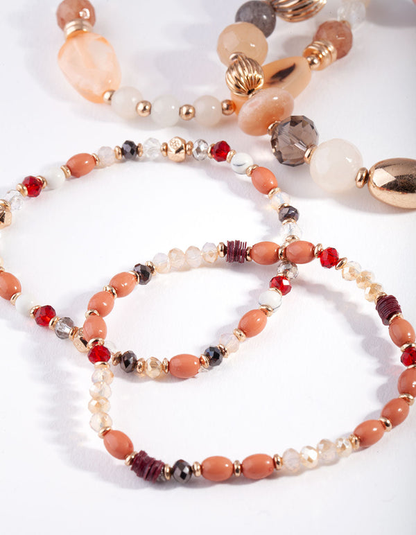 Gold Multi Neutral Bead Bracelet 4 Pack