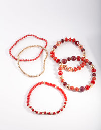 Red Multi Bead Stretch Bracelet 5 Pack - link has visual effect only