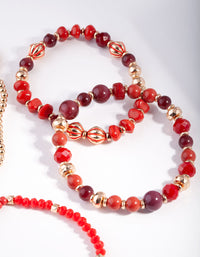 Red Multi Bead Stretch Bracelet 5 Pack - link has visual effect only