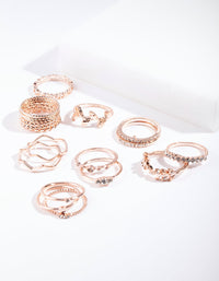 Zestaw pierścionków z różowego złota z diamentami i liściem - link has visual effect only