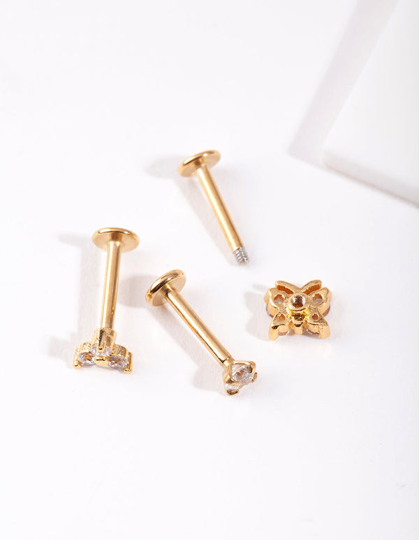 Gold Surgical Steel Butterfly Flat Back 3-Pack