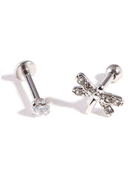Silver Surgical Steel Cubic Zirconia Dragonfly Barbell 2-Pack - link has visual effect only