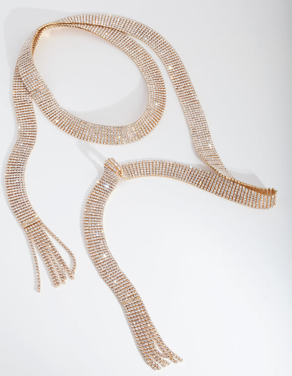 Gold Diamante Tassel Scarf