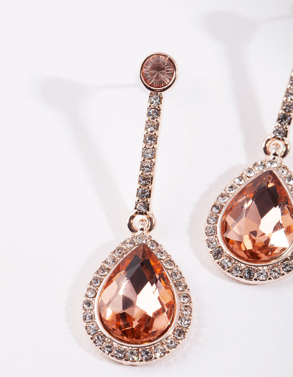 Rose Gold Diamante Teardrop Earrings
