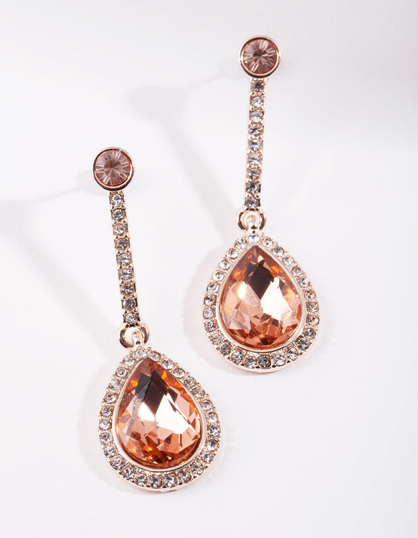 Rose Gold Diamante Teardrop Earrings