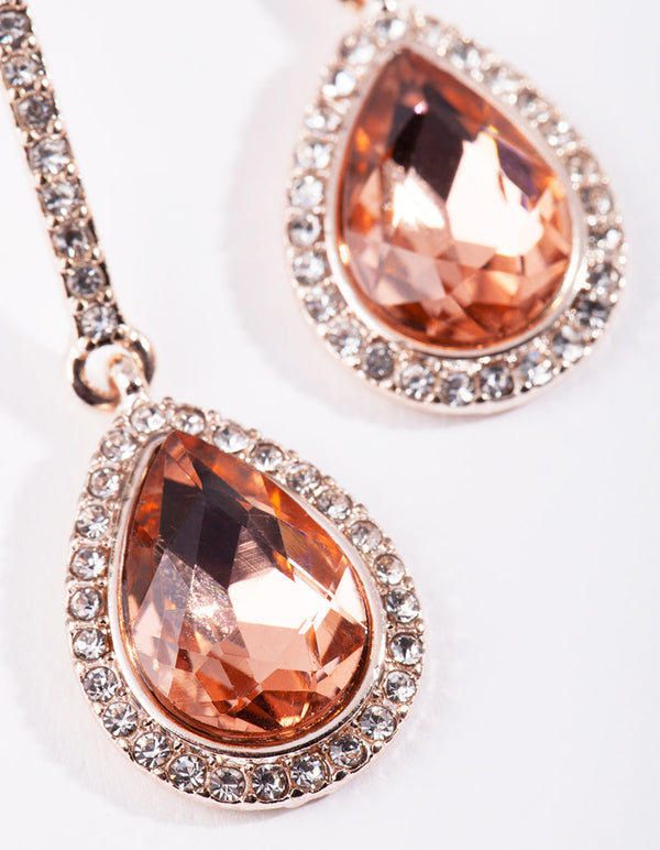 Rose Gold Diamante Teardrop Earrings