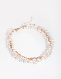 Rose Gold Layered Pearl and Chain Necklace - link has visual effect only