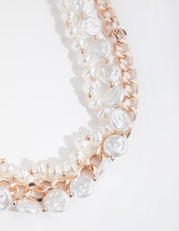 Rose Gold Layered Pearl and Chain Necklace - link has visual effect only