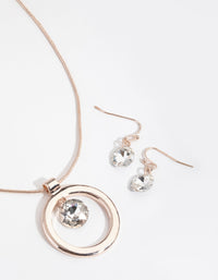 Rose Gold Open Circle Gem Necklace and Earrings - link has visual effect only