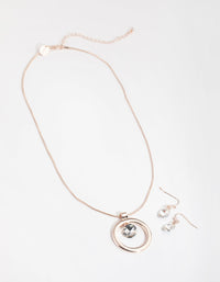 Rose Gold Open Circle Gem Necklace and Earrings - link has visual effect only