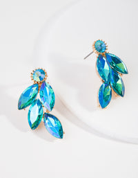 Gunmetal Blue Diamante Leaf Stud Earrings - link has visual effect only