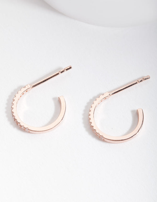 Rose Gold Plated Sterling Silver Cubic Zirconia Open Hoop Earrings