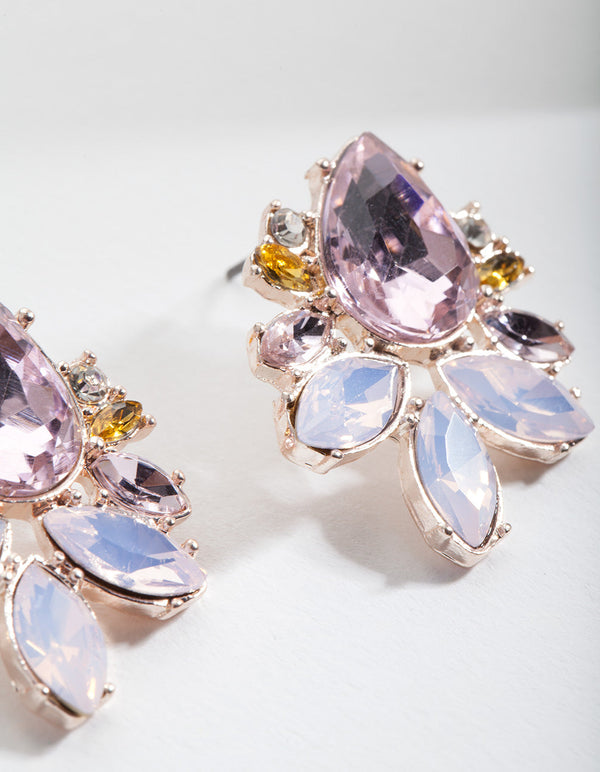 Pink Floral Gem Stud Earrings