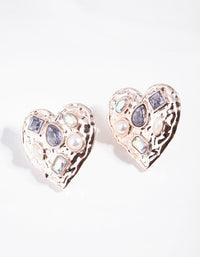 Rose Gold Multi Jewel Heart Earrings - link has visual effect only