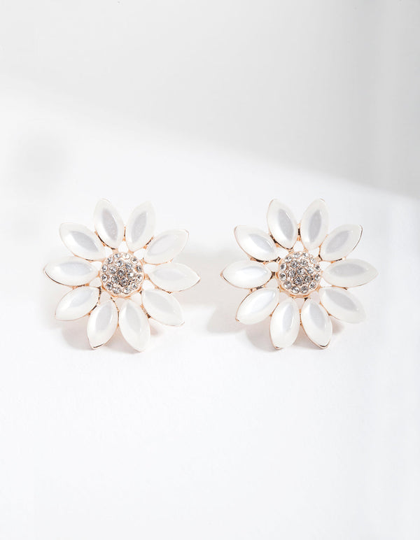 Rose Gold Gem Daisy Earrings