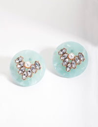 Gold Blue Jewel Acrylic Disc Stud Earrings - link has visual effect only