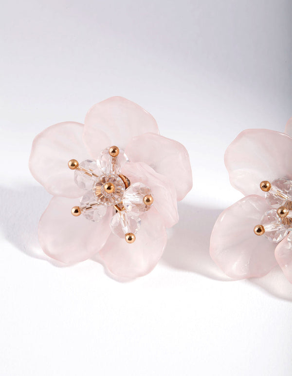 Pink Flower Stud Earrings
